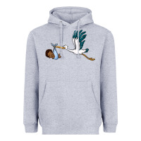 Heather Grey stork with black baby boy Heavyweight Hoodie - BarkalooDesign
