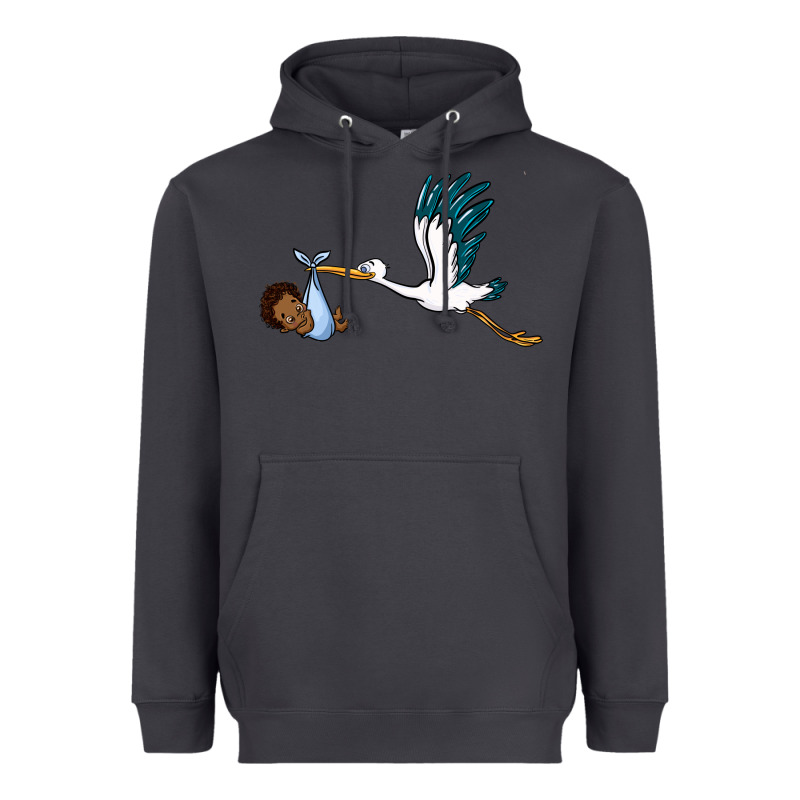 Stork With Black Baby Boy Heavyweight Hoodie by BarkalooDesign | Teevron