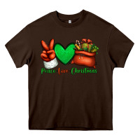 Chocolate Brown peace love Christmas Santa Claus hand Heavy Core Tee - Jasminsmagicworld