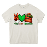 Cream peace love Christmas Santa Claus hand Heavy Core Tee - Jasminsmagicworld