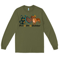 Army Green peace love dachshund Long Sleeve Tee - RanaPortraitStore