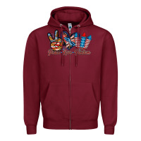 Burgundy peace love freedom Zipper Hoodie - RacoonDesign