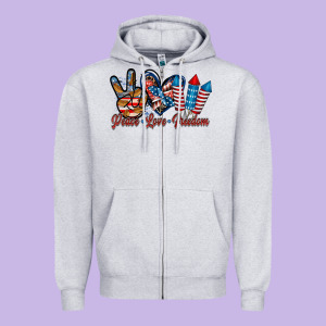 Peace Love Freedom Zipper Hoodie Designed By Racoondesign