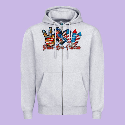 Peace Love Freedom Zipper Hoodie Designed By Racoondesign