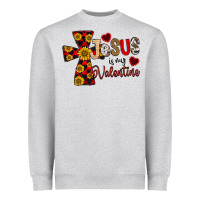Heather Grey Jesus is My Valentine Cross Heavyweight Sweatshirt - CowhideDigitalArt