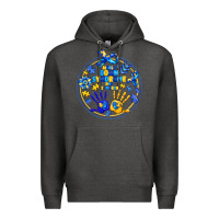 Charcoal Heather World Down Syndrome Day Premium Hoodie - CowhideDigitalArt