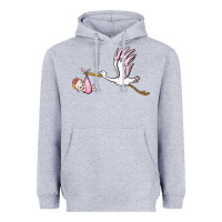 Heather Grey stork with baby girl Heavyweight Hoodie - BarkalooDesign