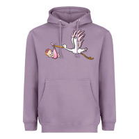 Lavender stork with baby girl Heavyweight Hoodie - BarkalooDesign
