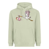 Matcha stork with baby girl Heavyweight Hoodie - BarkalooDesign