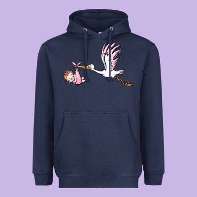 Stork With Baby Girl Heavyweight Hoodie Designed By Barkaloodesign