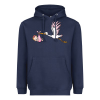 Navy stork with baby girl Heavyweight Hoodie - BarkalooDesign