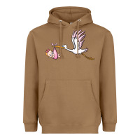 Toasted Coconut stork with baby girl Heavyweight Hoodie - BarkalooDesign