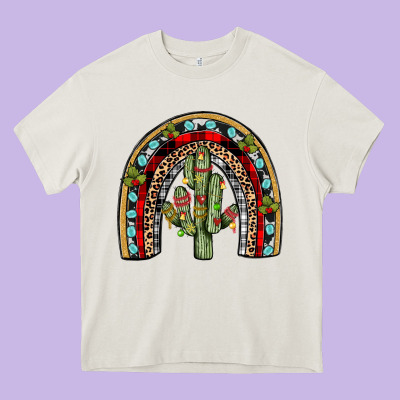 Christmas Cactus Rainbow Heavy Core Tee Designed By Jahusdesignshop