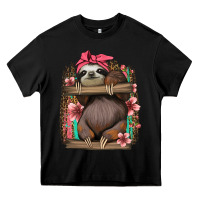 Black cute floral baby sloth Heavy Core Tee - Jasminsmagicworld