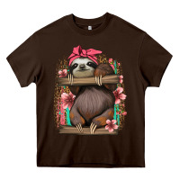 Chocolate Brown cute floral baby sloth Heavy Core Tee - Jasminsmagicworld