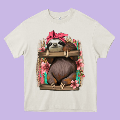 Cute Floral Baby Sloth Heavy Core Tee Designed By Jasminsmagicworld