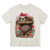 Cream cute floral baby sloth Heavy Core Tee - Jasminsmagicworld