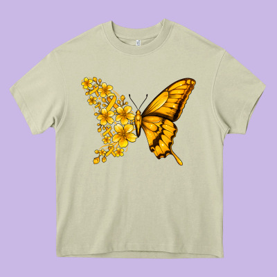 Childhood Cancer Butterfly Heavy Core Tee Designed By Jasminsmagicworld