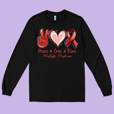 Peace Love Cure Multiple Myeloma Cancer Long Sleeve Tee Designed By Jasminsmagicworld