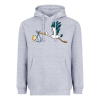 Heather Grey stork with baby boy Heavyweight Hoodie - BarkalooDesign
