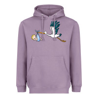 Lavender stork with baby boy Heavyweight Hoodie - BarkalooDesign