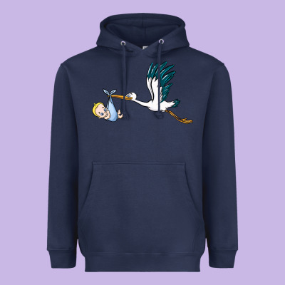 Stork With Baby Boy Heavyweight Hoodie Designed By Barkaloodesign