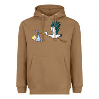 Toasted Coconut stork with baby boy Heavyweight Hoodie - BarkalooDesign