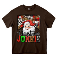 Chocolate Brown Christmas junkie Santa Claus Heavy Core Tee - Jasminsmagicworld