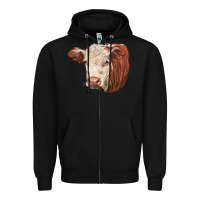 Black hereford cow face Zipper Hoodie - LillyAllenDesigns