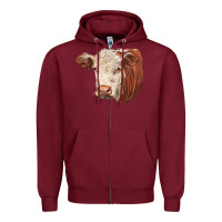 Burgundy hereford cow face Zipper Hoodie - LillyAllenDesigns