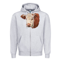 Heather Grey hereford cow face Zipper Hoodie - LillyAllenDesigns