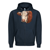 Navy hereford cow face Zipper Hoodie - LillyAllenDesigns