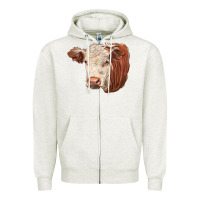 Oatmeal Heather hereford cow face Zipper Hoodie - LillyAllenDesigns