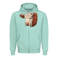 Seafoam hereford cow face Zipper Hoodie - LillyAllenDesigns