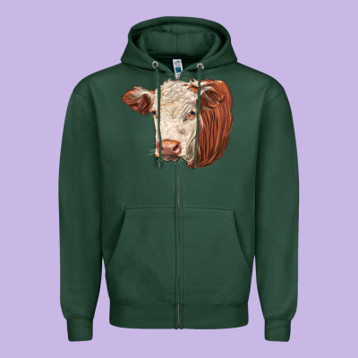 Hereford Cow Face Zipper Hoodie Designed By Lillyallendesigns