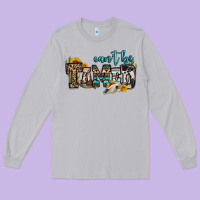 Can't Be Tamed Bull Skull Long Sleeve Tee Designed By Oliviacreatesart