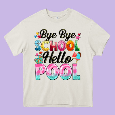 Bye Bye School Hello Pool Heavy Core Tee Designed By Barkaloodesign