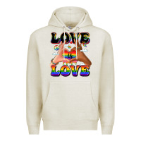 Oatmeal Heather love is love lgbtq pride hands Premium Hoodie - LillyAllenDesigns