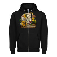 Black charolais cow with sunflowers Zipper Hoodie - LillyAllenDesigns