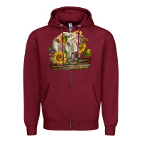 Burgundy charolais cow with sunflowers Zipper Hoodie - LillyAllenDesigns