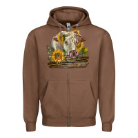 Chestnut charolais cow with sunflowers Zipper Hoodie - LillyAllenDesigns