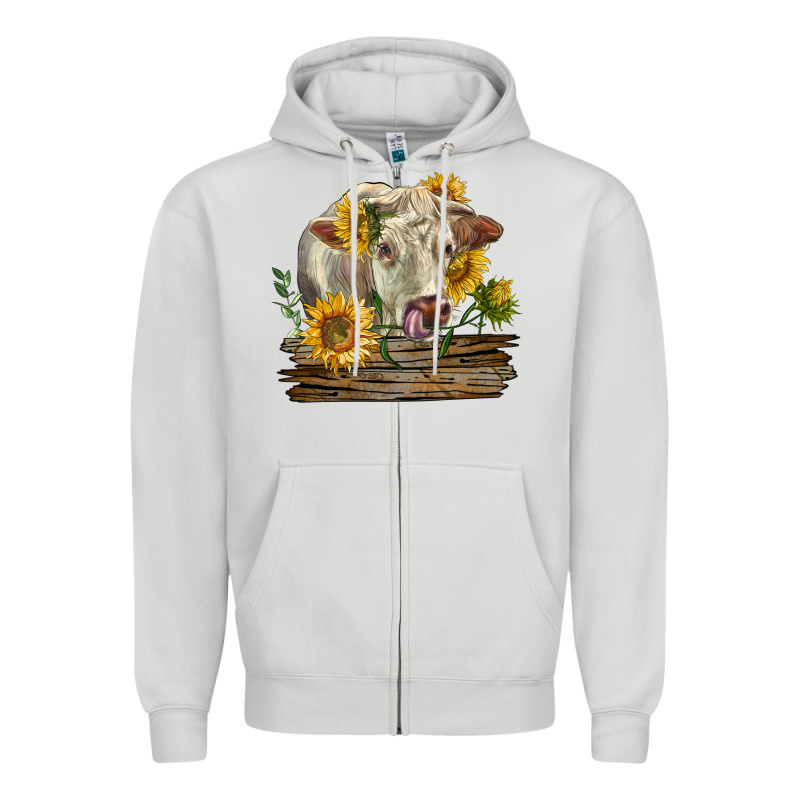 Charolais Cow With Sunflowers Zipper Hoodie by LillyAllenDesigns | Teevron