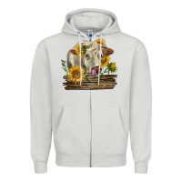 Dove Grey charolais cow with sunflowers Zipper Hoodie - LillyAllenDesigns