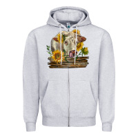 Heather Grey charolais cow with sunflowers Zipper Hoodie - LillyAllenDesigns