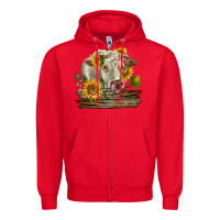 Red charolais cow with sunflowers Zipper Hoodie - LillyAllenDesigns