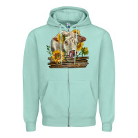 Seafoam charolais cow with sunflowers Zipper Hoodie - LillyAllenDesigns