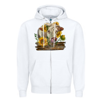 White charolais cow with sunflowers Zipper Hoodie - LillyAllenDesigns