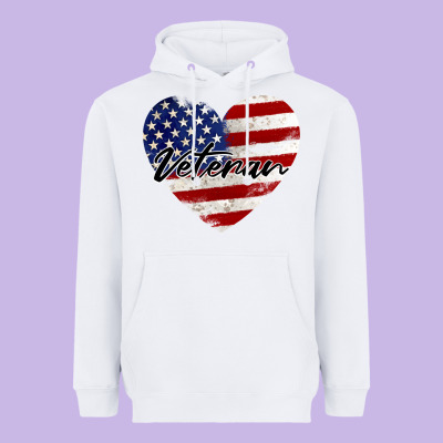 Veteran Heart American Flag Heavyweight Hoodie Designed By Barkaloodesign