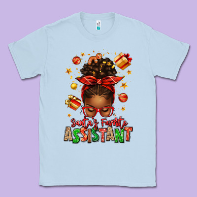 Santa's Favorite Assistant Afro Messy Bun Classic Tee Designed By Texasbilliewilder
