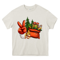 Christmas Santa Claus Peace Hand Heavy Core Tee | Teevron